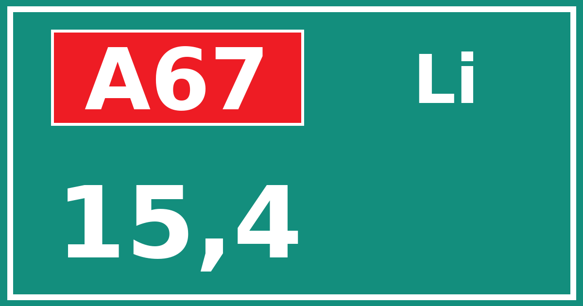 Hectometerbord A67 15,4 zijde Li