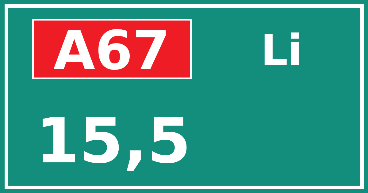 Hectometerbord A67 15,5 zijde Li