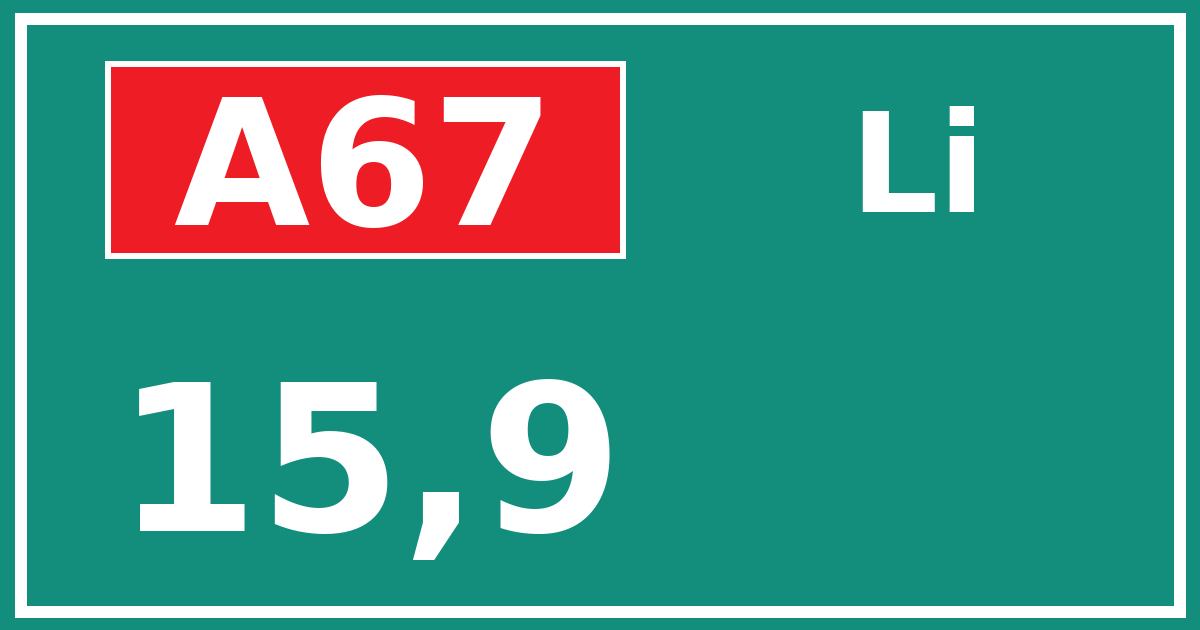 Hectometerbord A67 15,9 zijde Li