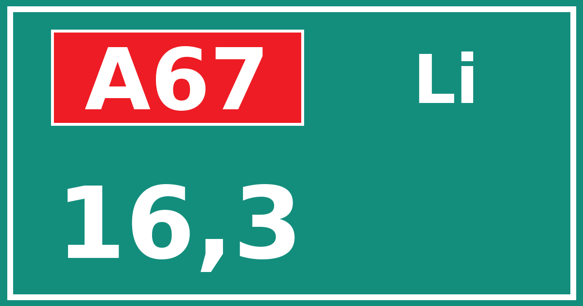 Hectometerbord A67 16,3 zijde Li