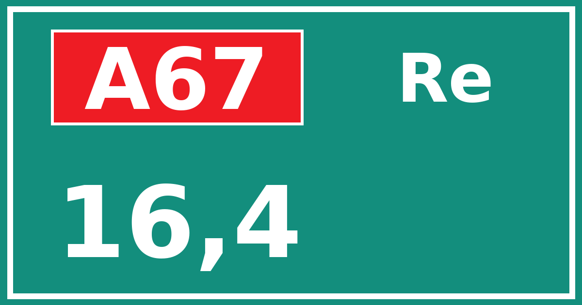 Hectometerbord A67 16,4 zijde Re