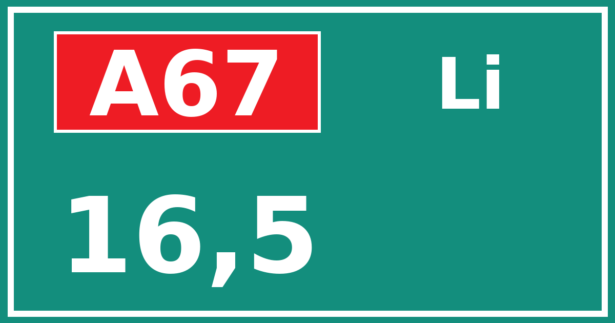 Hectometerbord A67 16,5 zijde Li