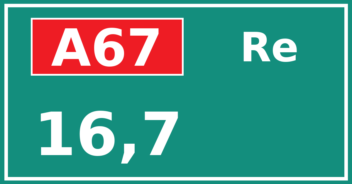 Hectometerbord A67 16,7 zijde Re