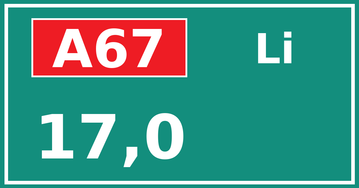 Hectometerbord A67 17,0 zijde Li