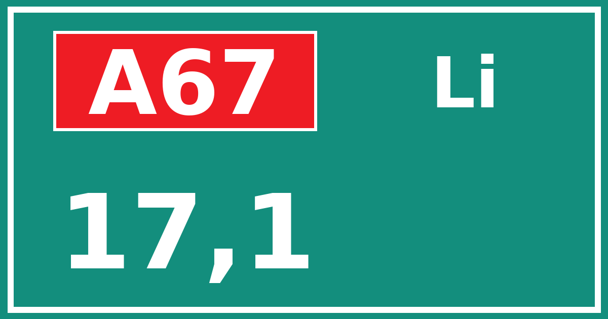 Hectometerbord A67 17,1 zijde Li