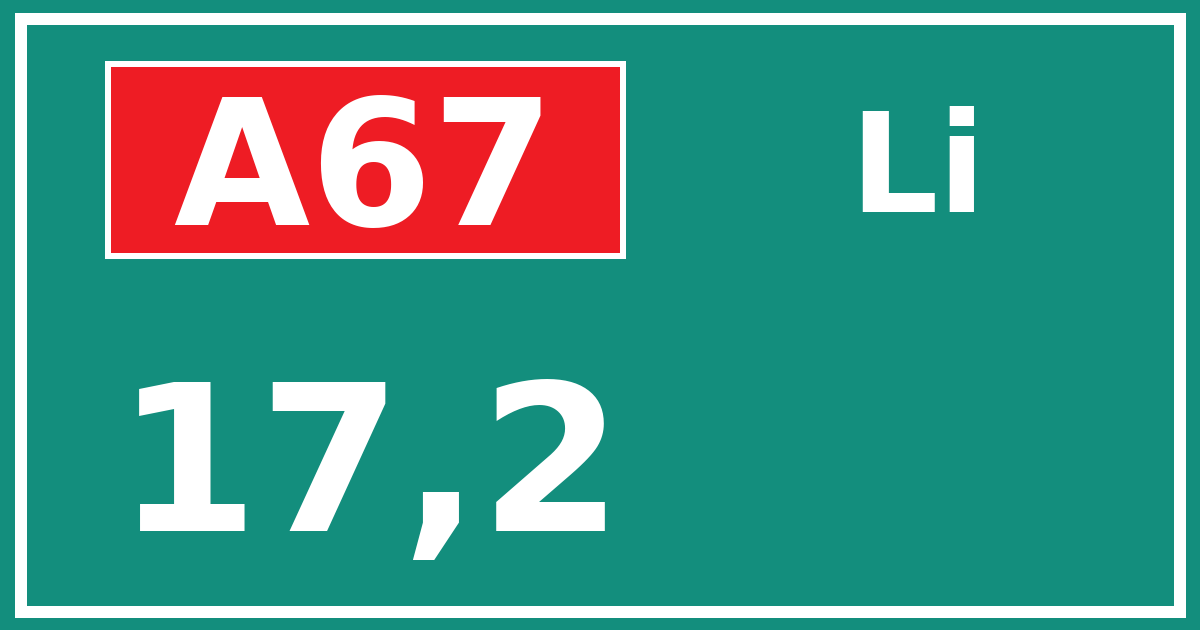 Hectometerbord A67 17,2 zijde Li