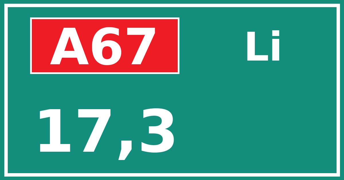 Hectometerbord A67 17,3 zijde Li