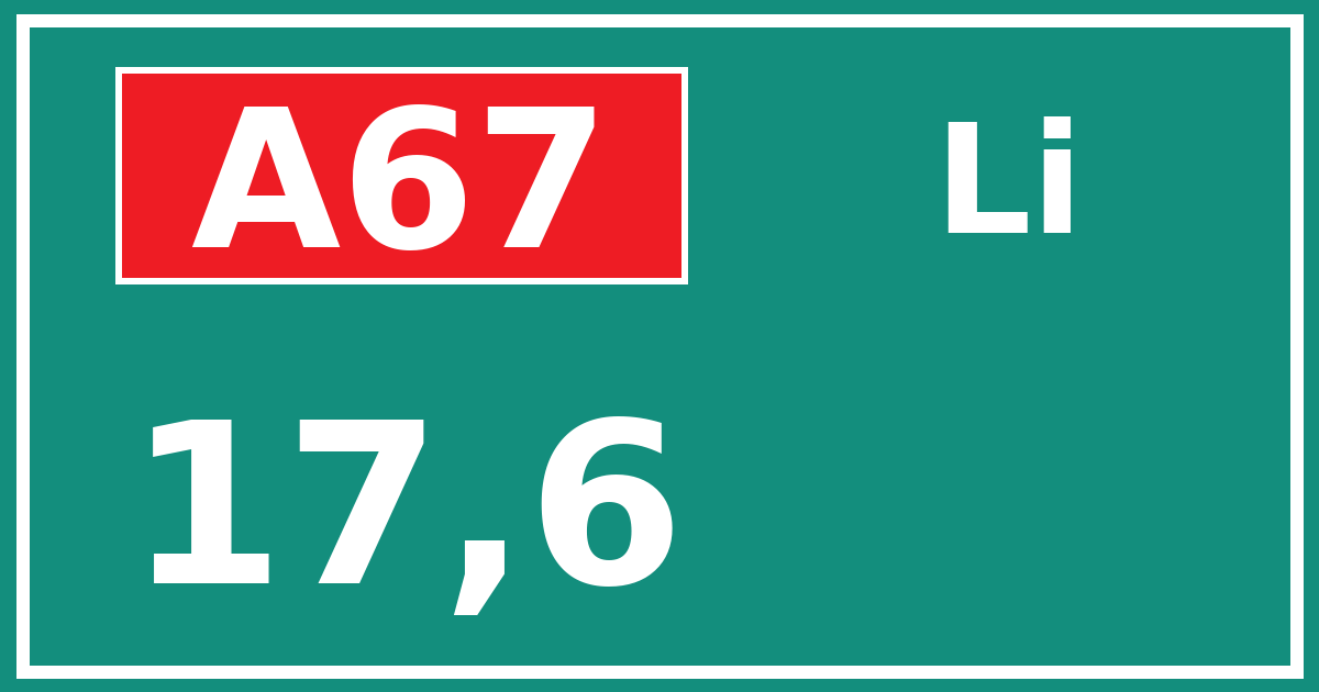 Hectometerbord A67 17,6 zijde Li
