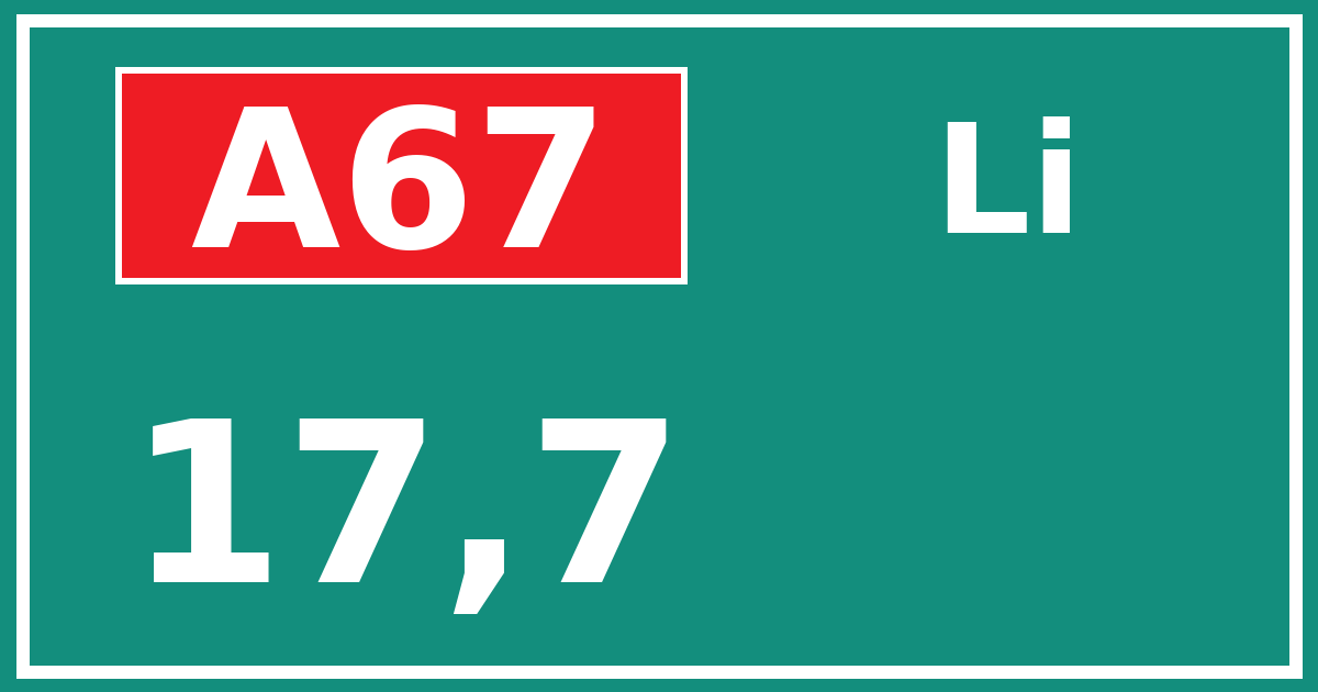Hectometerbord A67 17,7 zijde Li