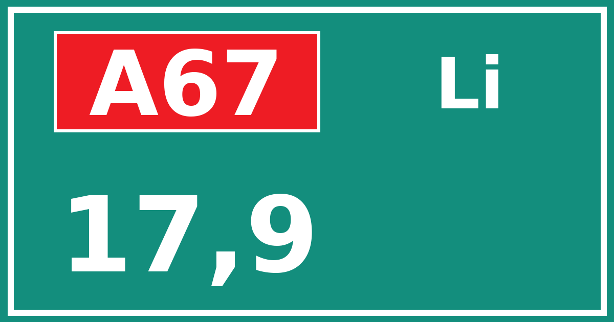 Hectometerbord A67 17,9 zijde Li