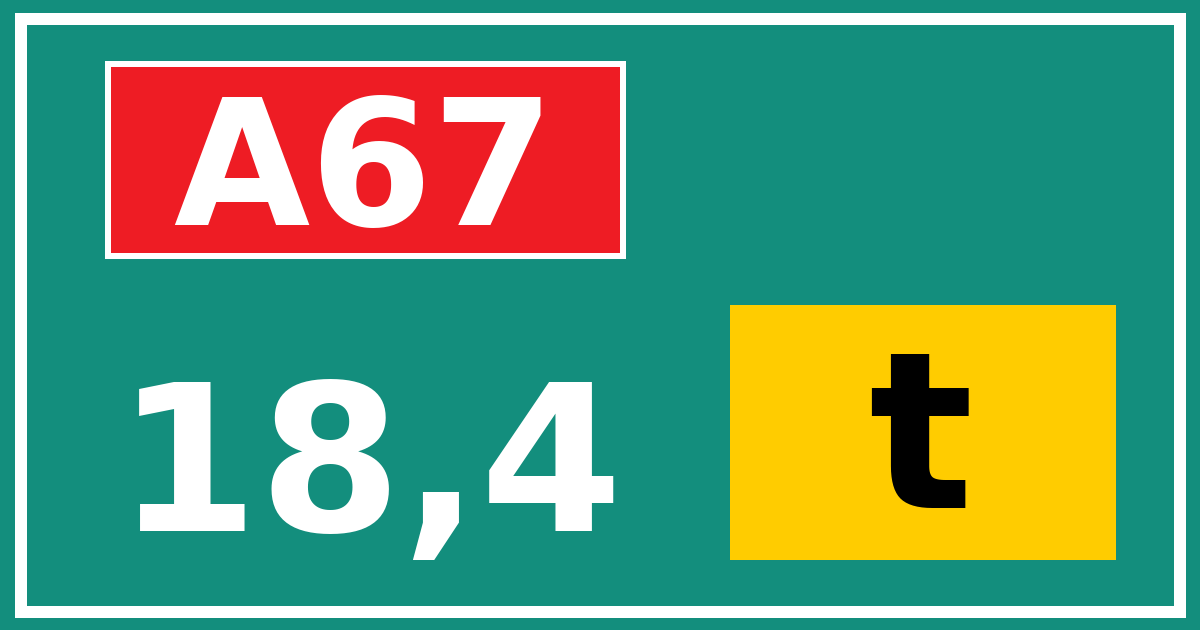Hectometerbord A67 18,4 letter t