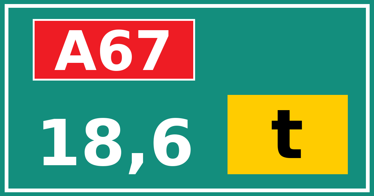 Hectometerbord A67 18,6 letter t