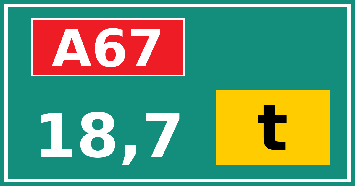 Hectometerbord A67 18,7 letter t