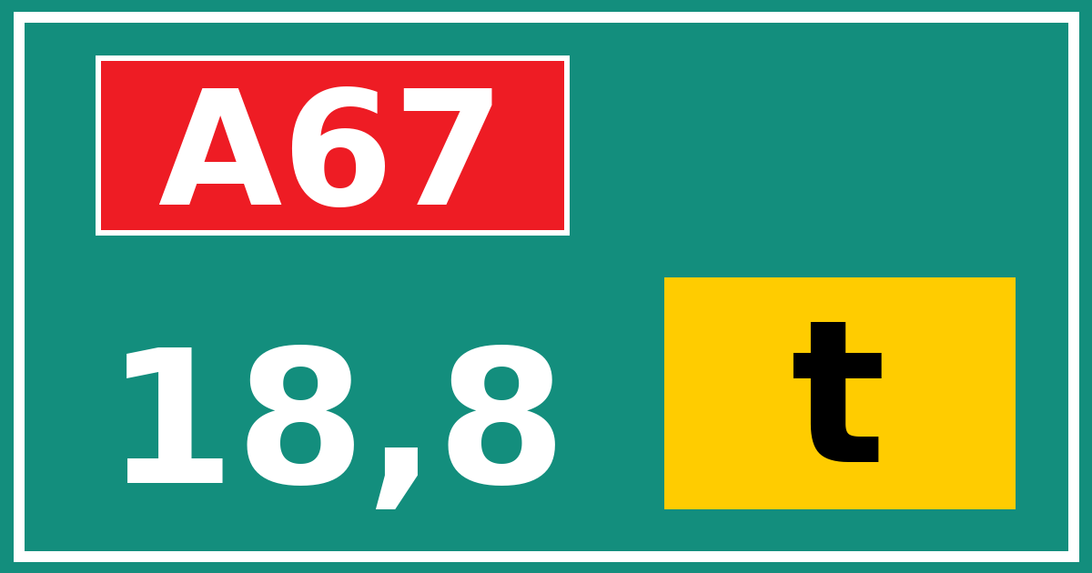 Hectometerbord A67 18,8 letter t