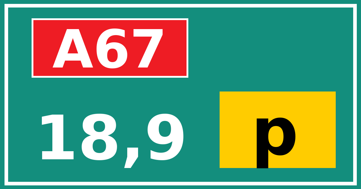 Hectometerbord A67 18,9 letter p