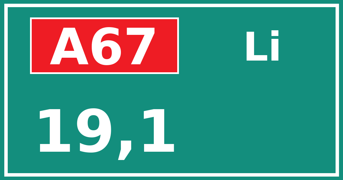 Hectometerbord A67 19,1 zijde Li
