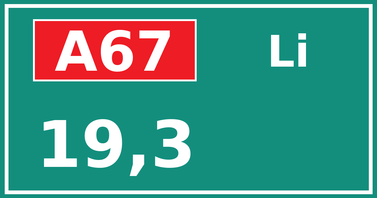 Hectometerbord A67 19,3 zijde Li
