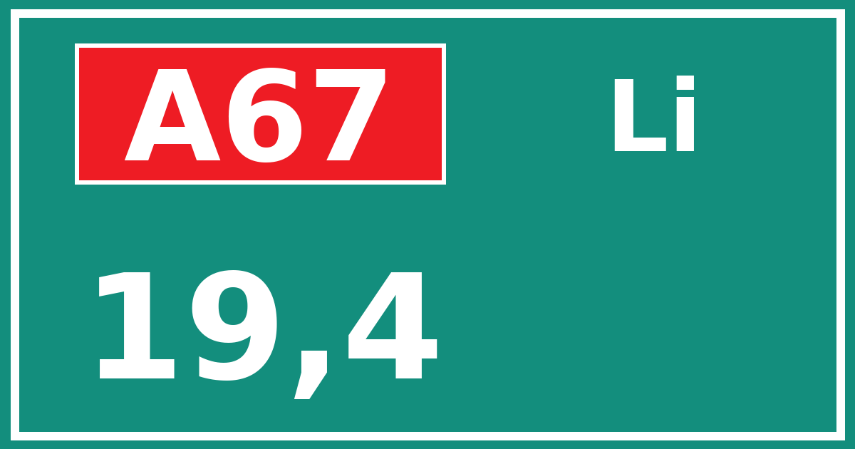 Hectometerbord A67 19,4 zijde Li