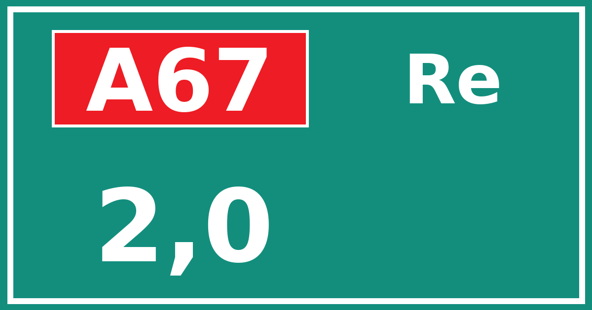 Hectometerbord A67 2,0 zijde Re