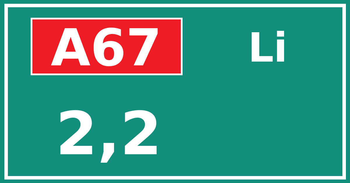 Hectometerbord A67 2,2 zijde Li