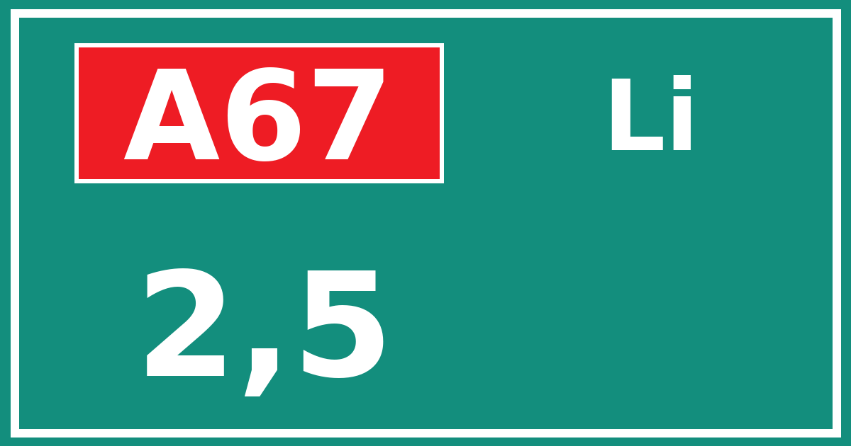 Hectometerbord A67 2,5 zijde Li