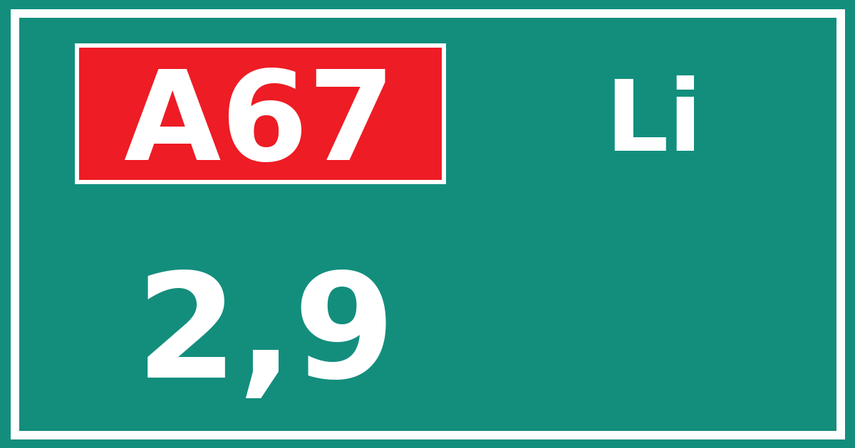 Hectometerbord A67 2,9 zijde Li