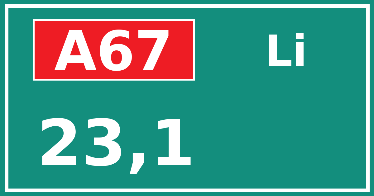 Hectometerbord A67 23,1 zijde Li