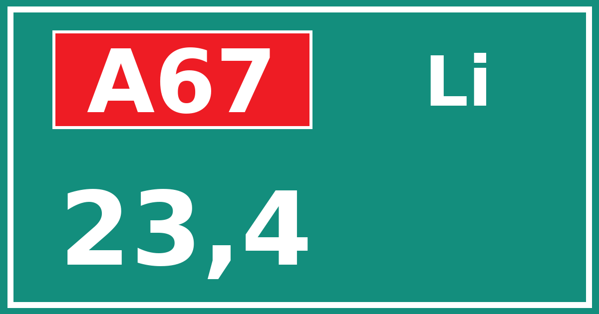 Hectometerbord A67 23,4 zijde Li