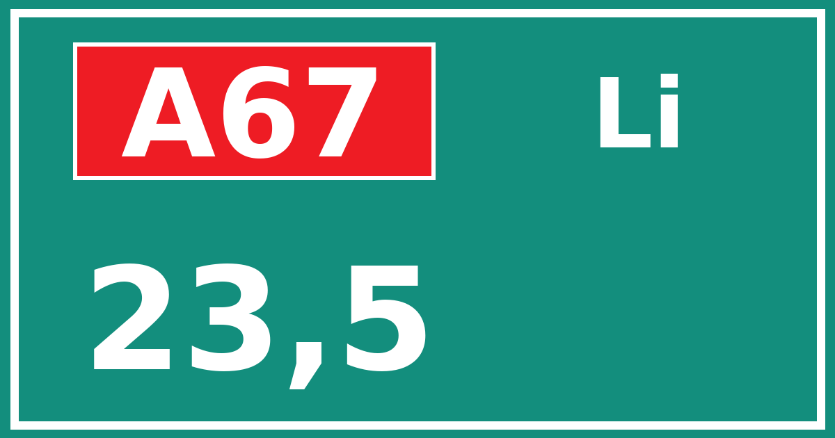Hectometerbord A67 23,5 zijde Li