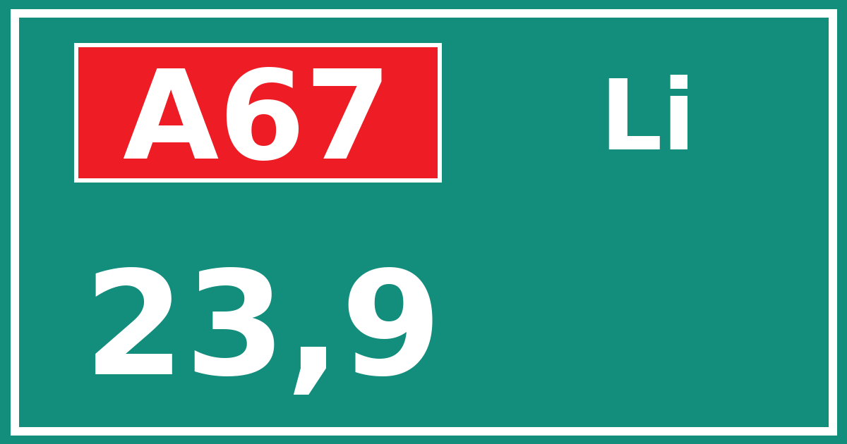 Hectometerbord A67 23,9 zijde Li