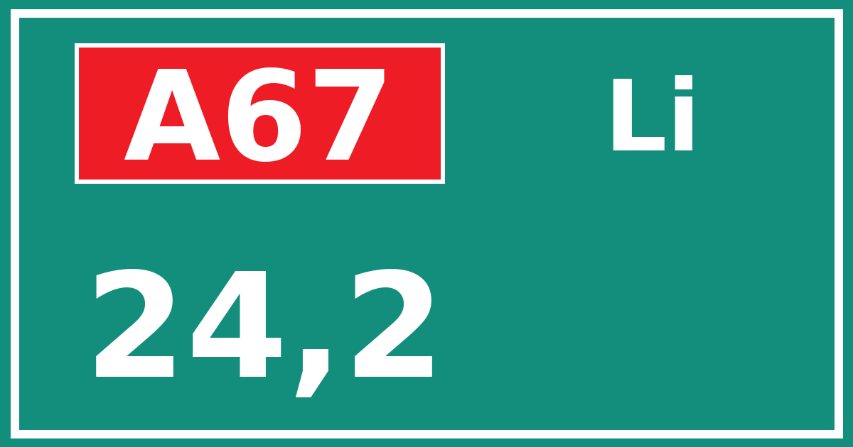 Hectometerbord A67 24,2 zijde Li