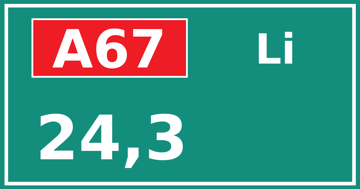 Hectometerbord A67 24,3 zijde Li