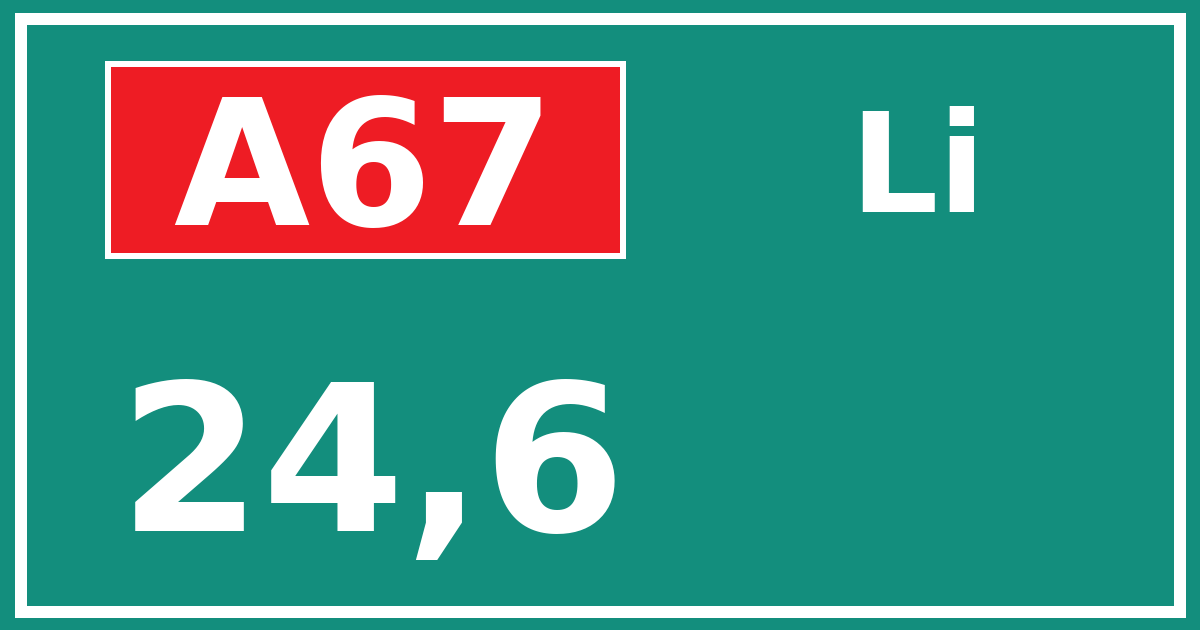 Hectometerbord A67 24,6 zijde Li