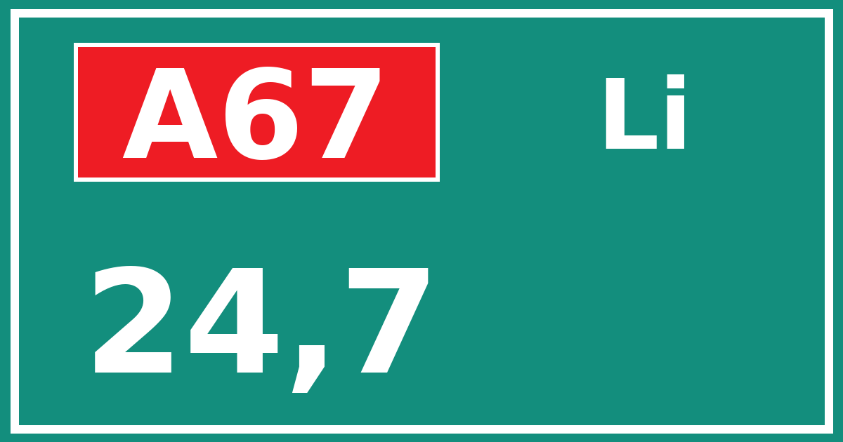 Hectometerbord A67 24,7 zijde Li