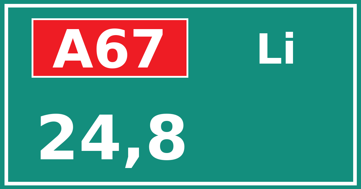 Hectometerbord A67 24,8 zijde Li