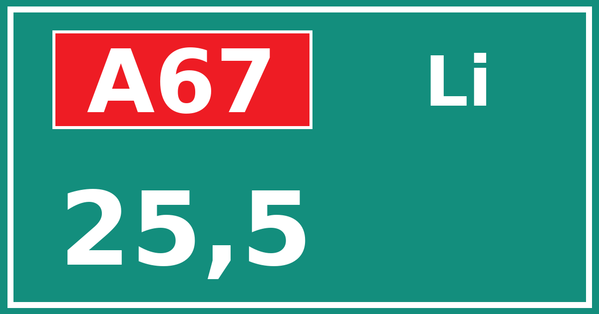 Hectometerbord A67 25,5 zijde Li