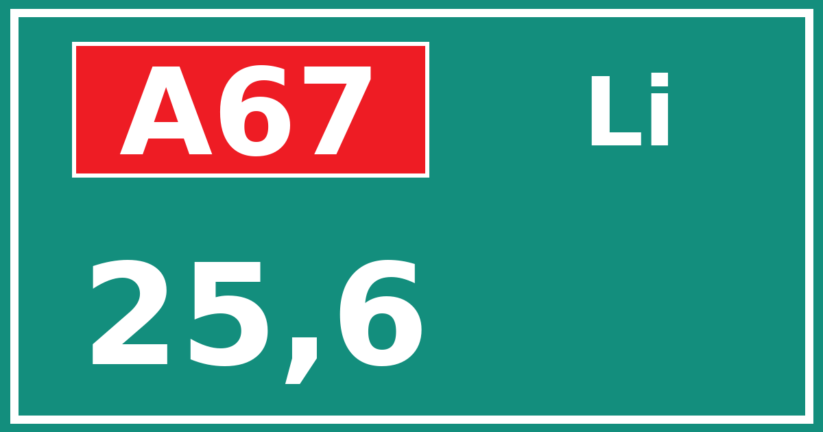 Hectometerbord A67 25,6 zijde Li
