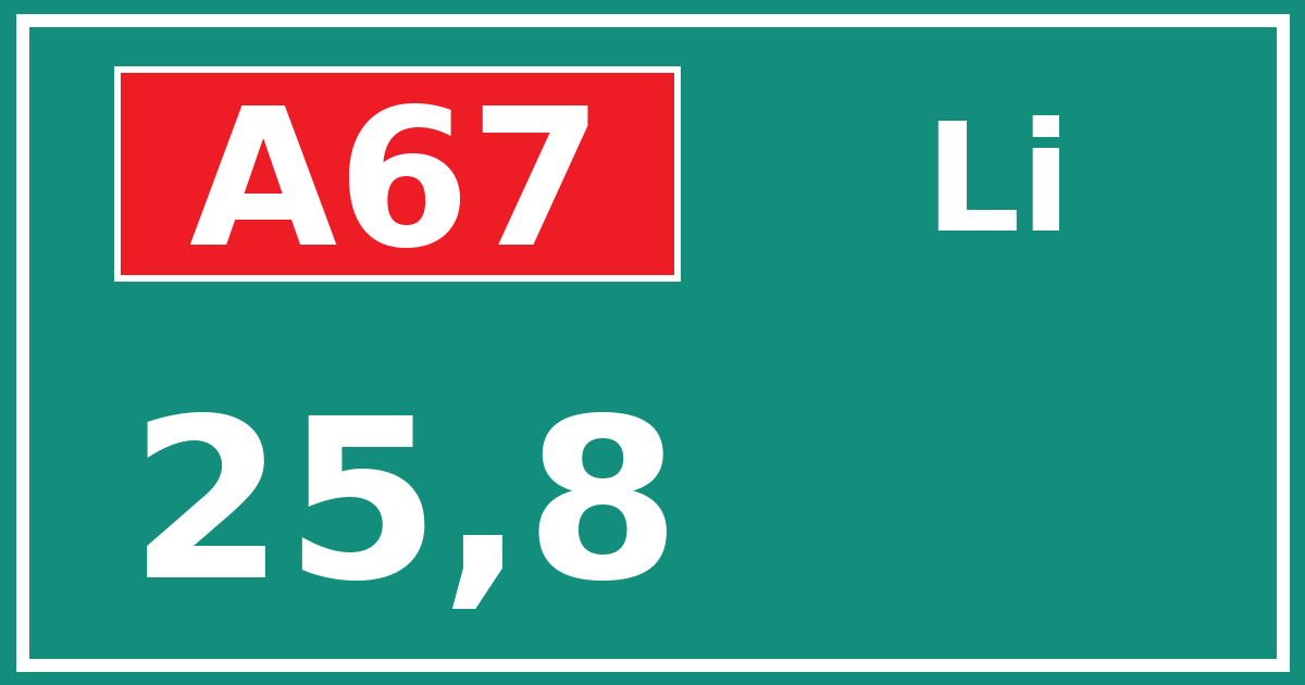 Hectometerbord A67 25,8 zijde Li