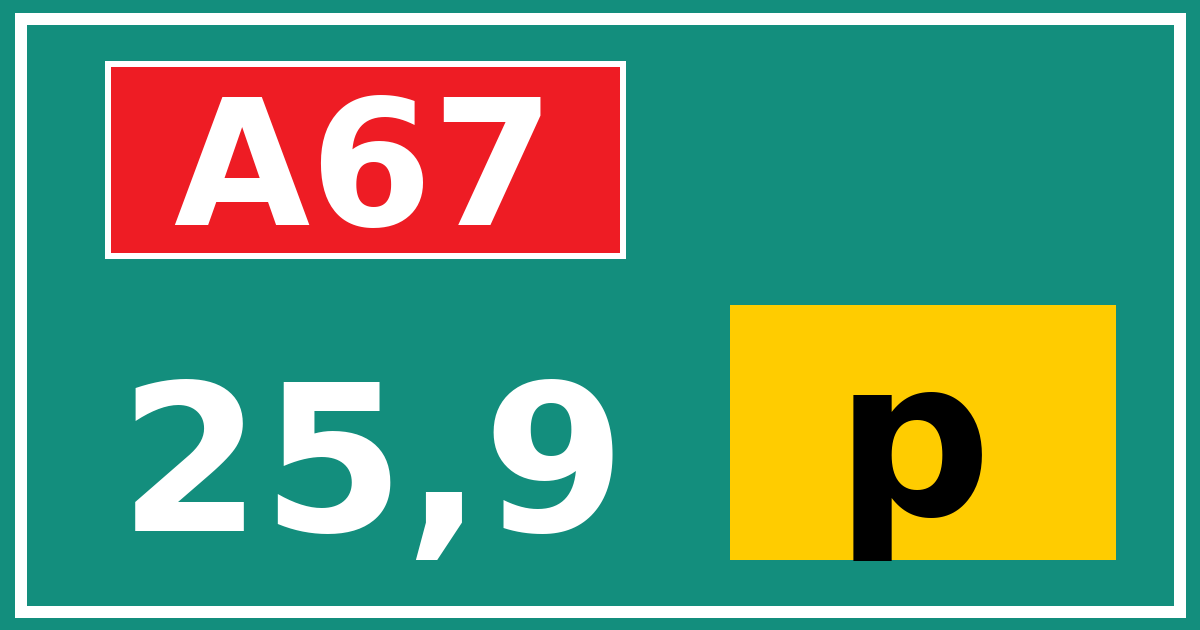 Hectometerbord A67 25,9 letter p