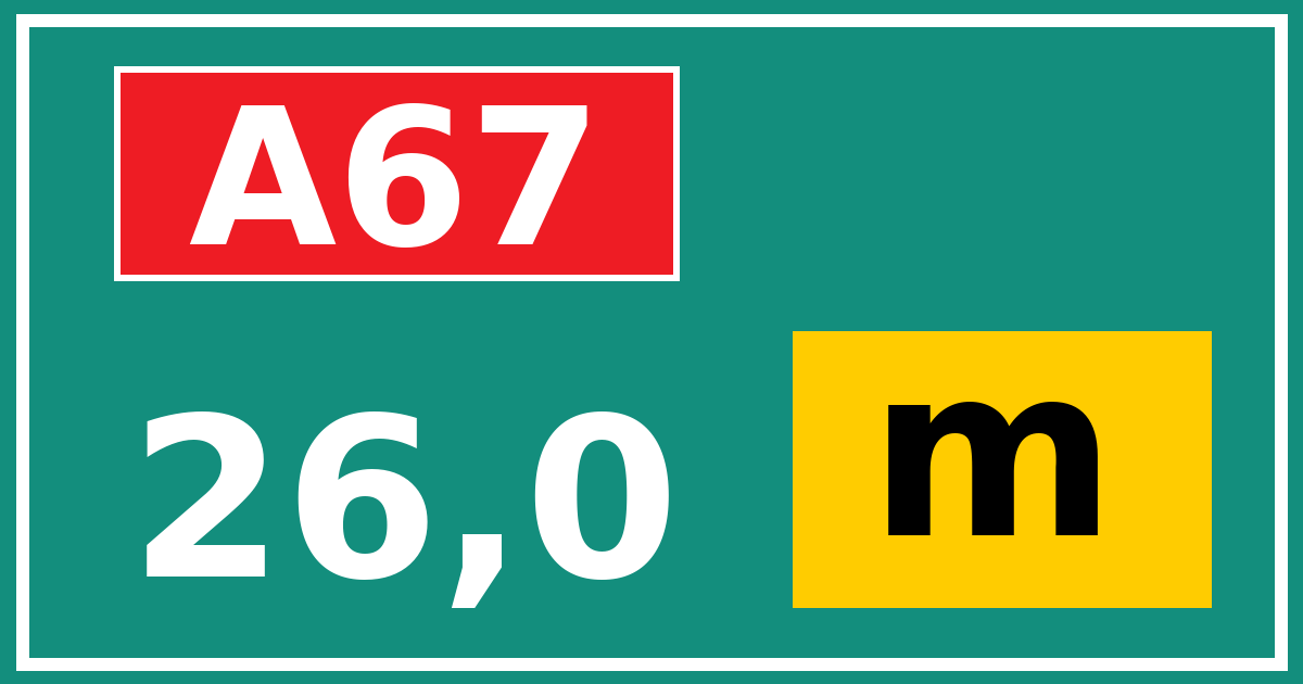 Hectometerbord A67 26,0 letter m