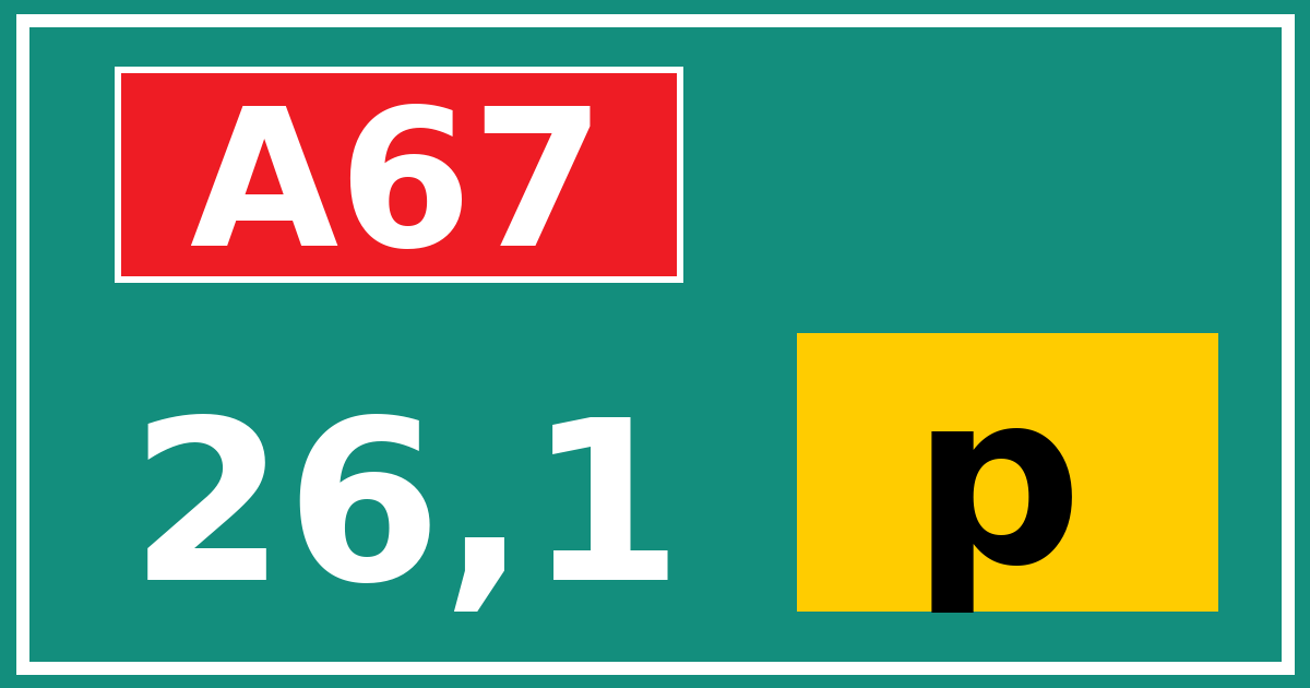 Hectometerbord A67 26,1 letter p