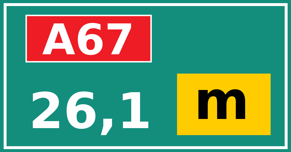 Hectometerbord A67 26,1 letter m
