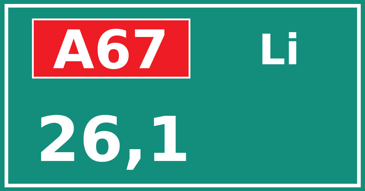 Hectometerbord A67 26,1 zijde Li