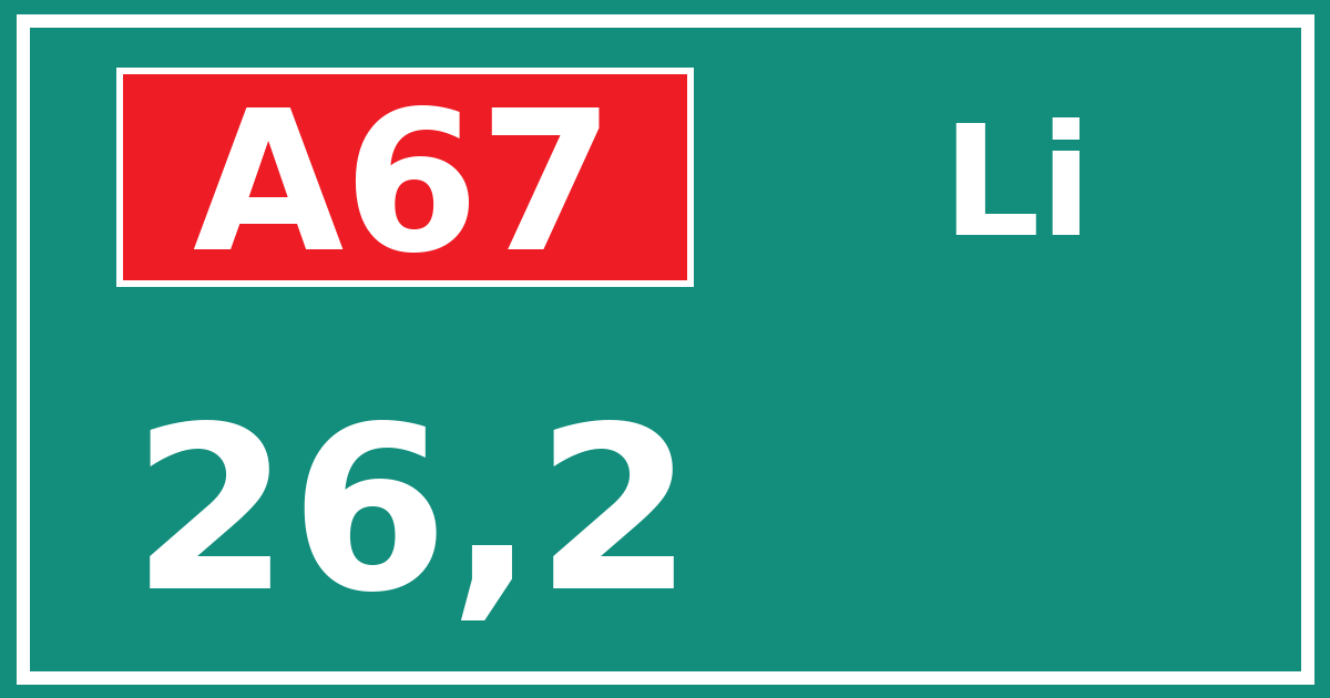 Hectometerbord A67 26,2 zijde Li
