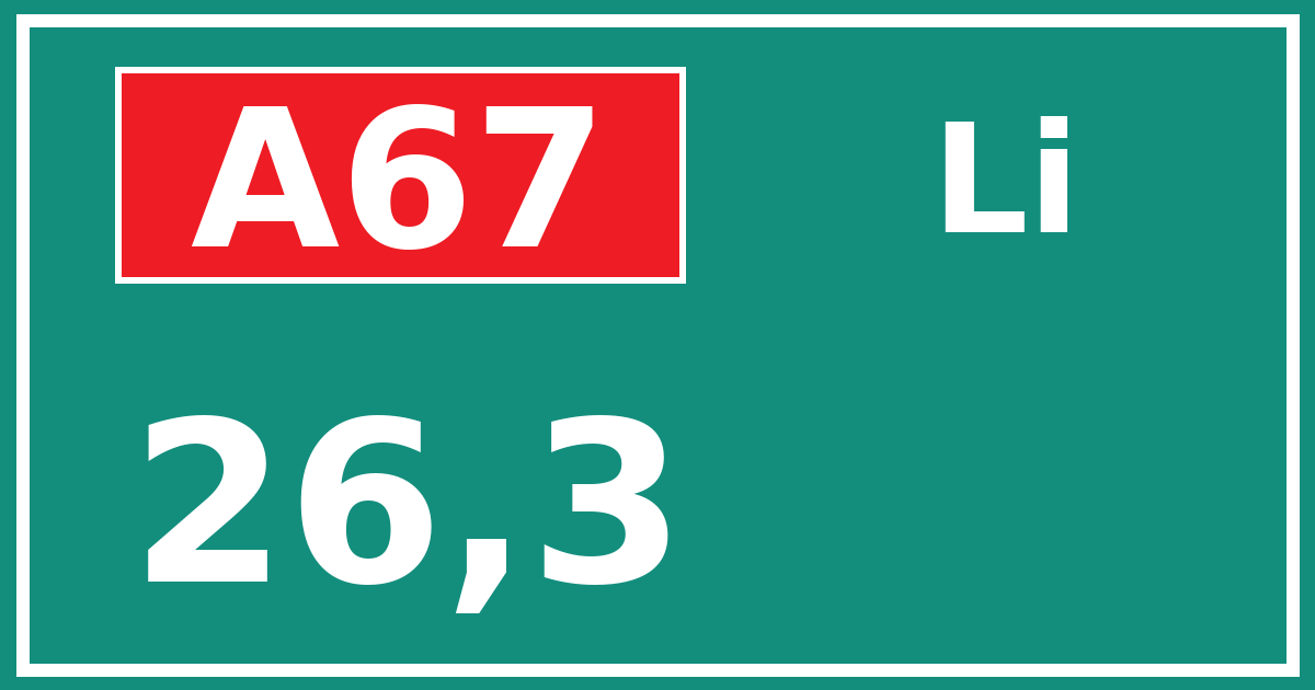 Hectometerbord A67 26,3 zijde Li