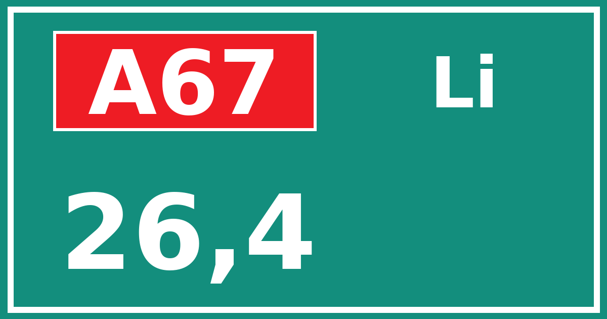 Hectometerbord A67 26,4 zijde Li