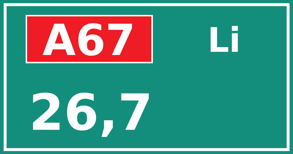 Hectometerbord A67 26,7 zijde Li