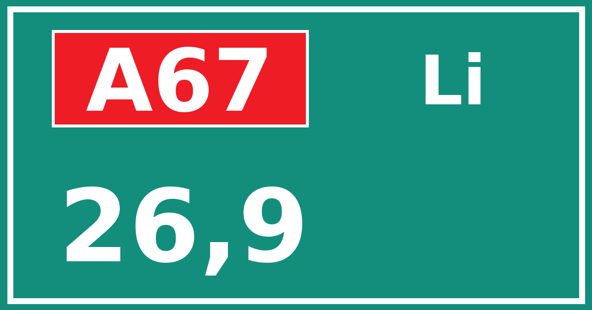Hectometerbord A67 26,9 zijde Li