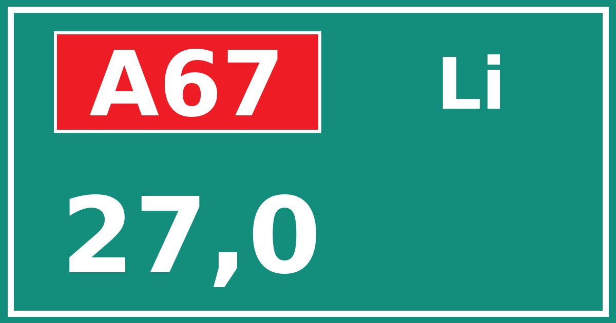 Hectometerbord A67 27,0 zijde Li