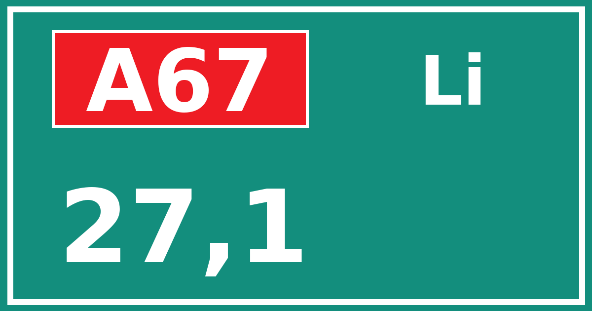 Hectometerbord A67 27,1 zijde Li
